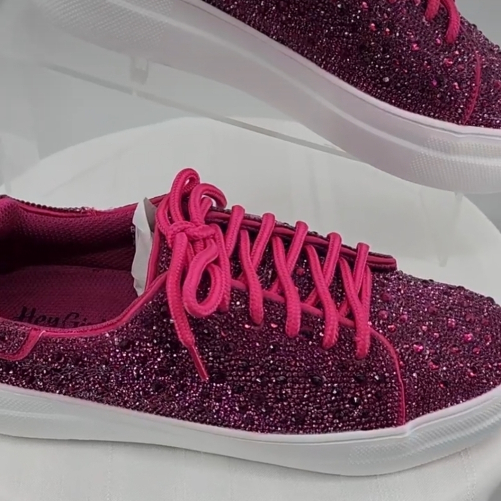 CORKYS Bedazzled Fuchsia Pink Rhinestone Sneakers Tennis Shoes 9 NWOT - Picture 2 of 9